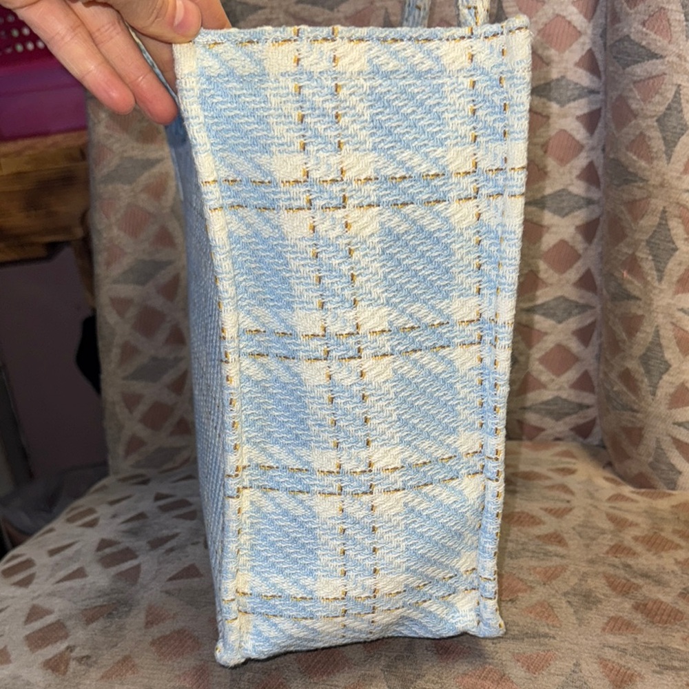 Do Everything in Love Blue and Cream Plaid Tote - Picture 4 of 11